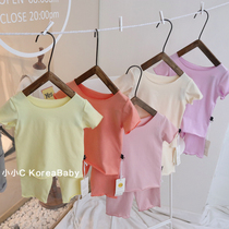 Baby solid color seven-point home suit set Korean baby clothes 2021 summer new men and women children cotton pajamas