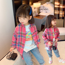 Little red fish baby girl shirt 2021 children Spring and Autumn new long sleeve plaid foreign shirt female baby shirt