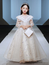Girls high-end long-sleeved princess skirt childrens puffy gauze host flower girl evening dress girl piano costume