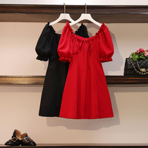 Plus fat plus size womens clothing 2023 summer new style foreign style age-reducing belly-covering dress fat mm French retro skirt