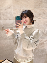 BORAKOO Koreas East Gate autumn love recommended ~ classic gray bubble lantern sleeves round neck sweater