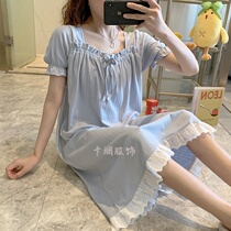 South Koreas new cotton nightgown large size womens summer short sleeve cotton solid color pajamas spring and autumn high-end home wear