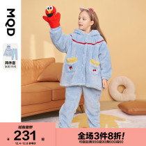 MQD girl warm plus velvet thickened home clothes 21 autumn and winter New Girls childrens Arctic Velvet pajamas set tide