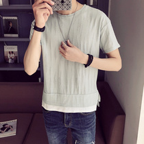 Summer short sleeve t-shirt for mens Korean version with a broken hole splicing uppie handsome undershirt youth trends Compassionate Blouse Mens Clothing