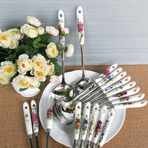 (Buy 2 get 1) Medium kitchenware porridge spoon four-leaf clover handle porridge rice spoon ceramic stainless steel hot pot spoon Colander