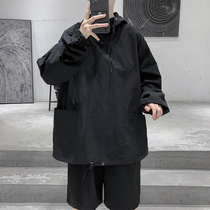 Gangfeng ins hooded sweater mens spring and autumn Korean version of loose pullover casual coat Tide brand Joker tooling jacket