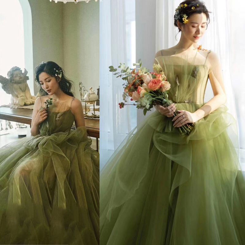 New Photo Studio Theme Wedding Dress Green Colorful Gauze Photography Travel Photography Couple Photo Long Tail Photo Theme Clothing