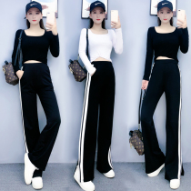 Wide-leg pants sports suit womens 2020 autumn yoga top loose vertical straight-leg pants slimming casual mopping pants
