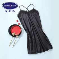 Anlifang spring and summer thin ice silk beautiful back sling nightgown women sexy lace home pajamas EL00227