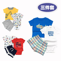 Baby Summer Suit Mens Baby Pure Cotton Short Sleeve T-shirt Triangle Khaclothes One-piece Dress Beach Pants Three Sets