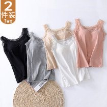 2021 new pure cotton lady with chest cushion vest free of wearing bra harness one-piece sexy lace bottom external wear