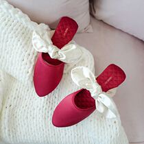 Wedding slippers festive red wedding morning robe slippers satin bow bow Bride wedding bridesmaid hand gift
