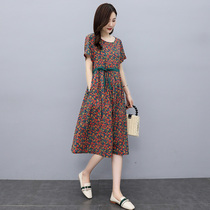 Cotton linen dress Skirt Woman Mid 2021 Summer new womens dress Art a skirt Short sleeves Loose Crummy Long Dress