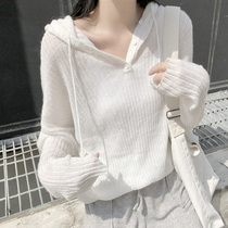 Spring dress 2021 new female gentle wind ice silk pullover thin sweater coat white sweater hooded top