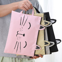 Korean creative cute cat zipper canvas file bag student stationery cartoon test paper storage bag tote bag