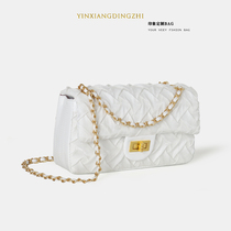 European And European Fashion Chain Rhombus Pleats Zou Bag Girls Casual Niche Fluorescent Square Lock Catch Single Shoulder Armpit Small Square Bag