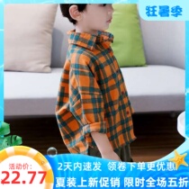 Boy Clothing Boy Autumn Clothing New Plaid Shirt CUHK Boy Boy Handsome Cotton Cotton Long Sleeve Shirt Spring Autumn Thin Coat