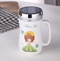Creative ceramic cup mirror cover large capacity mug mens and womens office Cup cartoon cute water cup can be customized
