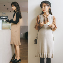 2022 Fall new pregnant women suit Fashion medium long fur coat autumn winter clothing knitted one-piece dress Two sets of damp moms