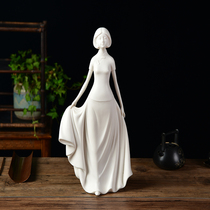 Creative ceramics Girl figure ornaments Dehua White Porcelain Republic of China lady office Living room Study Decorative crafts