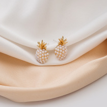 925 Silver Needle Small Pineapple Earrings Female Personality Simple Creative Pearl Earrings Temperament Fruit Design Sense Earrings