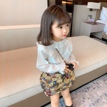 Girls Shirt Spring and Autumn 2021 New Children Female Baby Joker Leisure Lace Shirt Lapel Kids Top