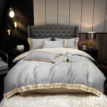 Four - piece cotton cotton sheets are set in spring and autumn four season general - purpose bed supplies pure color wide edge