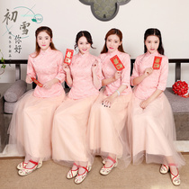 2018 New bridesmaid clothing Chinese style costume Republic of China style womens sisters Unity wedding dress long dress guzheng performance