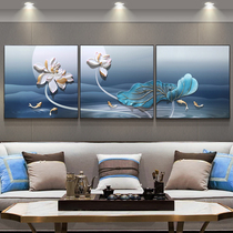 Chinese elegant diamond painting lotus triple painting restaurant stickers cross stitch 2018 new diamond embroidery living room simple