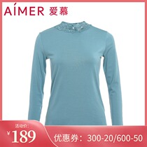 Love autumn and winter new warm silk womens medium thick color Ram small stand-up collar long-sleeved lace warm top AM722133