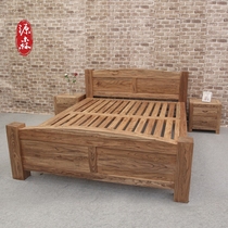 Old elm bed pure solid wood full solid wood double bed old elm bed moron new Chinese style 1 51 8 meters simple modern