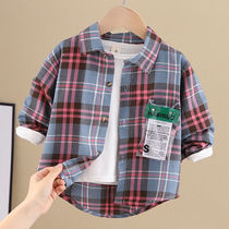 Boys spring long-sleeved shirt 2021 new childrens foreign handsome plaid childrens shirt baby spring and autumn spring tide