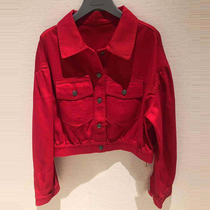 vouair flagship store official website 2021 spring and autumn new casual small jacket red pocket denim short jacket