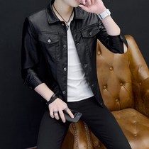 Hong Kongs new mens motorcycle leather Korean slim leather lapel jacket casual mens jacket sheepskin