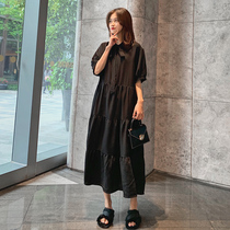 Maternity dress 2021 summer new loose top large size fashion black Chiffon long dress pregnant skirt tide