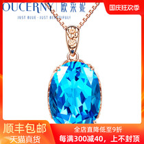 Ozini jewel necklace female luxury Topa pendant inlaid 18k golden sea blue color natural gemstone