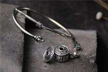 New S925 sterling silver Buddhist instruments turn wheel bracelet female Thai silver retro personality six-character truth Open silver bracelet