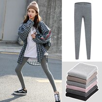 Korean gray leggings women wear cotton high waist slim autumn and winter plus velvet tight black nine foot pants