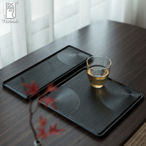 Pottery fan Square small tea plate Japanese dry landscape dry bubble plate Coarse pottery Black sand plate Tea Ceremony Kung Fu tea tea plate Water storage