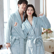 Couple nightgown womens autumn and winter pajamas thickened warm flannel long morning robe coral velvet spring and autumn mens bathrobe
