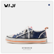 WIJI WOMEN SHOES 2022 SPRING NEW LIGHT LAVISH TRENDY BRIEF WIND FASHION SINGLE SHOES PERSONALITY 100 LAP DENIM COLOR SERIES SAILS SHOES