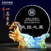 Lead the way Crystal trophy custom creative embroidery medal lettering production custom Liuli Horse boutique authorization card