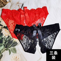 Underpants female summer untracted lace sexy and charming big code hollowed-out comfortable open crotch free of passion teenage girl low waist