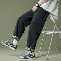 Fried Street Hiphop Loose Straight Drum Curl Curl Jeans Male Broadleg 90% Pants High Street Ins Design Sensation Summer