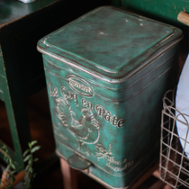 Meow Xiaocraftsman-new French retro nostalgic wrought iron pedal big trash can villa cafe garden gardening