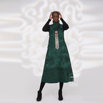  Cloud decoration totem original womens dress ethnic style old satin multi-layer edging long stand-up collar womens skirt robe