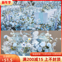New wedding arrangement floral blue theme wedding flower row road guide flower table row flower stage shopping mall layout