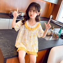 Girls  Pajamas Summer short-sleeved shorts Childrens thin cute middle and large children princess style little girl home suit set