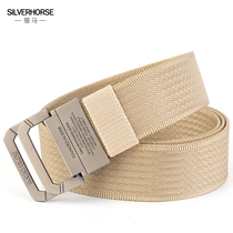 Silver horse belt men canvas belt tide sports outdoor nylon fashion metal double ring buckle casual fabric belt