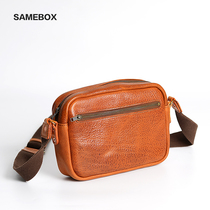 Leather mens crossbody bag handmade retro shoulder messenger bag Coarse grain thickened first layer cowhide American horizontal square bag